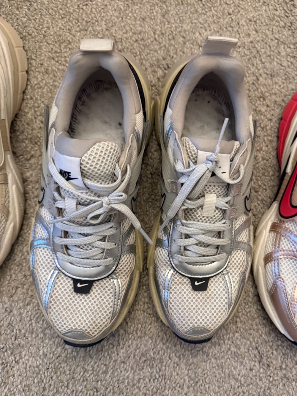 Nike Women’s V2K Run  White and Silver Mesh Lace-Up Sneakers